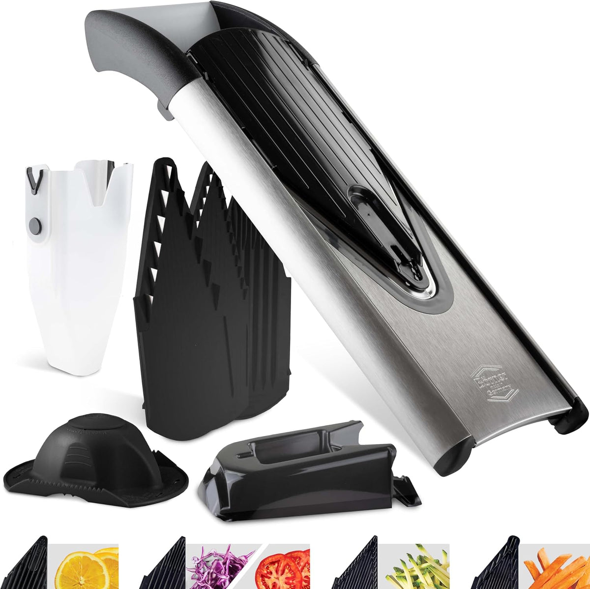 by Reston Lloyd Mandoline Slicer V6 (Starter Set) • Stainless Steel Slicer with V-Blade • Adjustable Kitchen Slicer for Vegetables & Fruits • Various Thicknesses & Grater