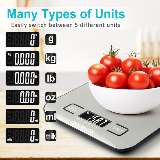 Food Scale Kitchen-Scale 11lb/5kg Food Scale for Kitchen Stainless Steel LCD Display Tare Function (g/oz/ml) for Meal Prep Coffee (Batteries Included)