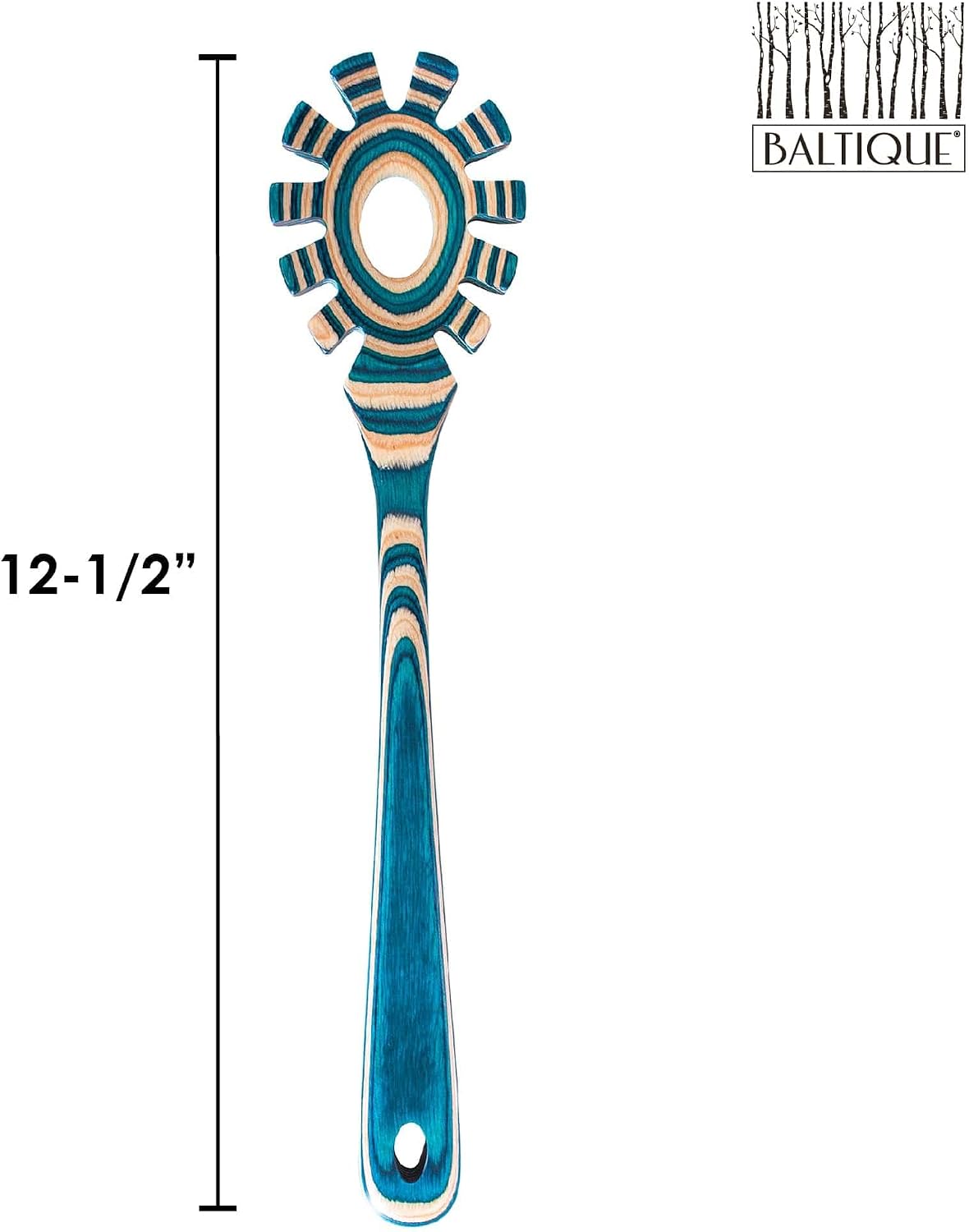 Baltique Marrakesh Collection Wooden Spaghetti Spoon – 12.5" Pasta Server with Teeth, Colorful Birch Wood Utensil for Portioning, Stirring & Serving Noodles