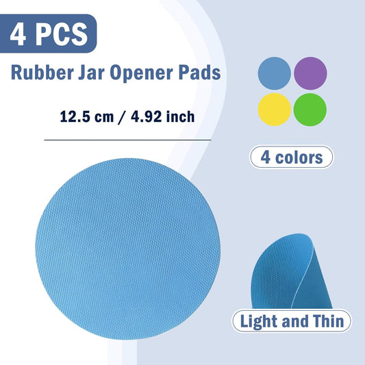 Rubber Jar Opener Pads Set of 4, Non-Slip Gripper Pads for Jars | For Seniors & Weak Hands, Heat-Resistant Trivet, Kitchen Coaster & Jar Lid Grip for Jars and Bottles (Circle)