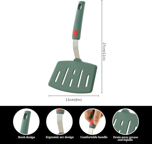 Silicone Wide Pancake Spatula, Slotted Turner for Flip Egg, Fish, Steak | Dishwasher Safe