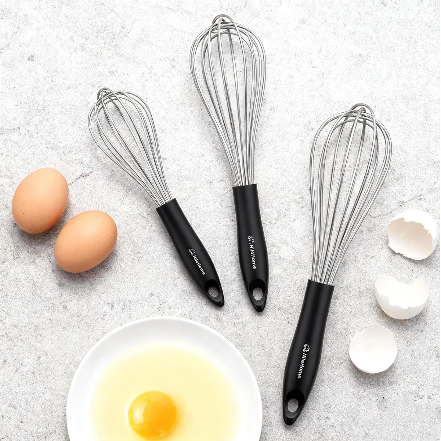 Silicone Whisk Set 8" 10" Kitchen Whisk Kitchen Wisk Wire Whisks for Cooking, Whisking, Blending, Beating, Stirring-Black