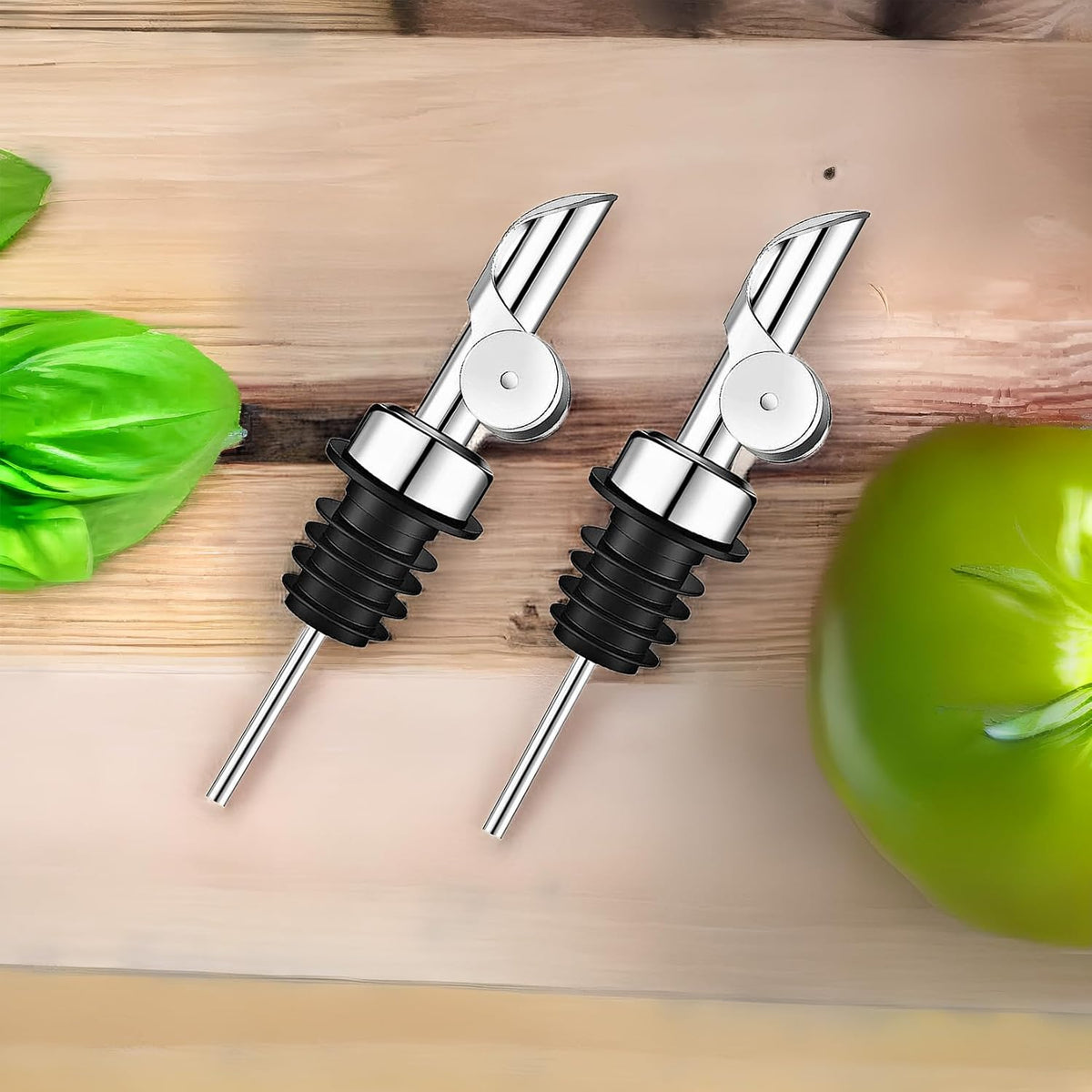 2 Pack Liquor Pour Spout, Auto Flip Olive Oil Dispenser Spout, Pour Spout for Liquor Bottles, Olive Oil Spout, Bottle Pourers for Alcohol Wine Syrup Home Bar Accessories Silver