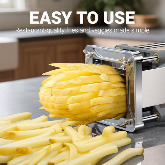 Pro French Fry Cutter for Potatoes with 1/4-1/2-3/8 Inch Blades | Durable Stainless Steel, Easy Lever Operation, Fast Cutting, Ideal for Family Meals, Parties and Batch Food Prep
