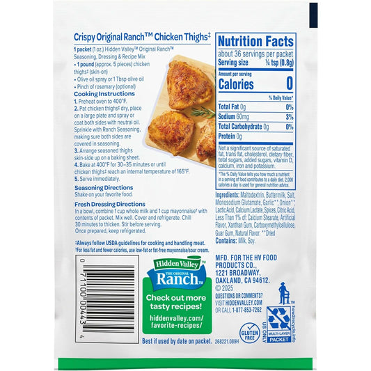 Original Ranch Seasoning, Dressing and Recipe Mix, 1 Ounce (Package May Vary)