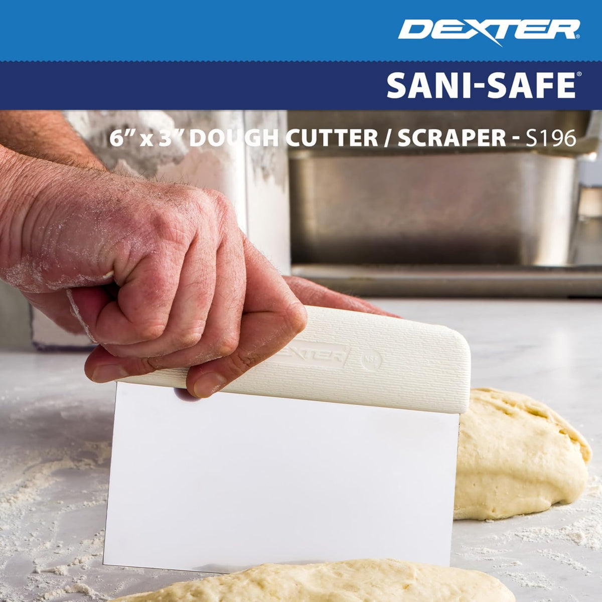 S196Y Sani-Safe 17303Y Dough Cutter/Scraper, 6" x 3" Stainless Steel Blade with Textured Yellow Polypropylene Handle, Bakery and Pastry Dough Scraper, NSF, Made in USA