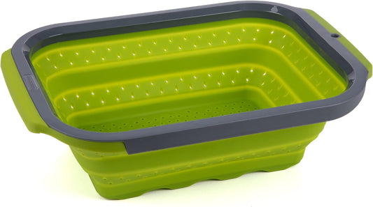 Collapsible Silicone Over-the-Sink 6- Qt Colander, Green/Black - Space-Saving Kitchen Strainer for Draining