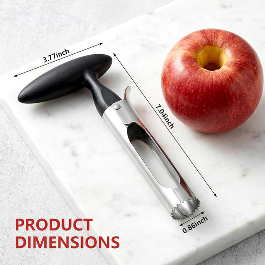 Apple Corer Tool, Stainless Steel Apple Core Remover with Easy Push Core Release, Serrated Coring Head, Non-Slip Handle, Dishwasher Safe for Apples, Pears and Bell Peppers