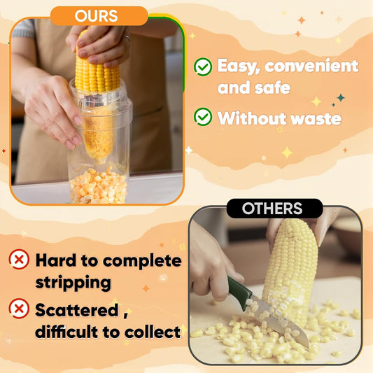 Corn Cob Stripper, Corn Peeler for Corn on the Cob, with Bowl Fast No-Mess Kernel Cutter Tool for Effortless Prep with Serrated Blade for Home & Kitchen