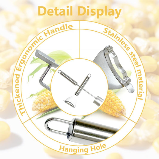 2Pcs Corn peeler for corn on the cob, Corn Cob Stripper Tool, 2025 New Stainless Steel Corn Stripping Tool Set, Long Handle Corn Kernel Removal Tools for Home Kitchens