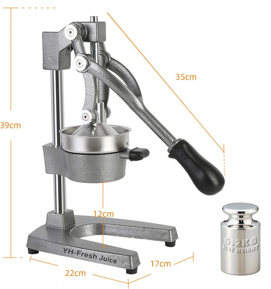 juice.Hand Press Juicer Machine, Manual Orange Juicer and Professional Citrus Juicer for Orange Juice Pom Lime Lemon Juice,Home and Commercial Extractors Squeezer, Easy to Clean, Gray