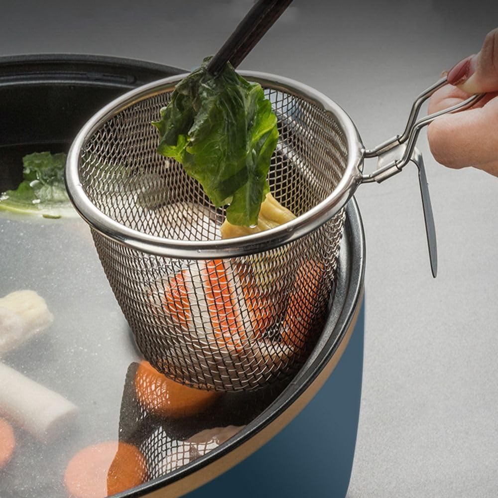 Stainless Steel Pasta Basket Mesh Spider Food Strainer with Handle