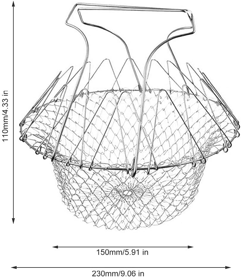304 Stainless Steel Foldable Steam Rinse Strain Fry Basket Strainer Net Kitchen Cooking Tool for Fried Food or Fruits