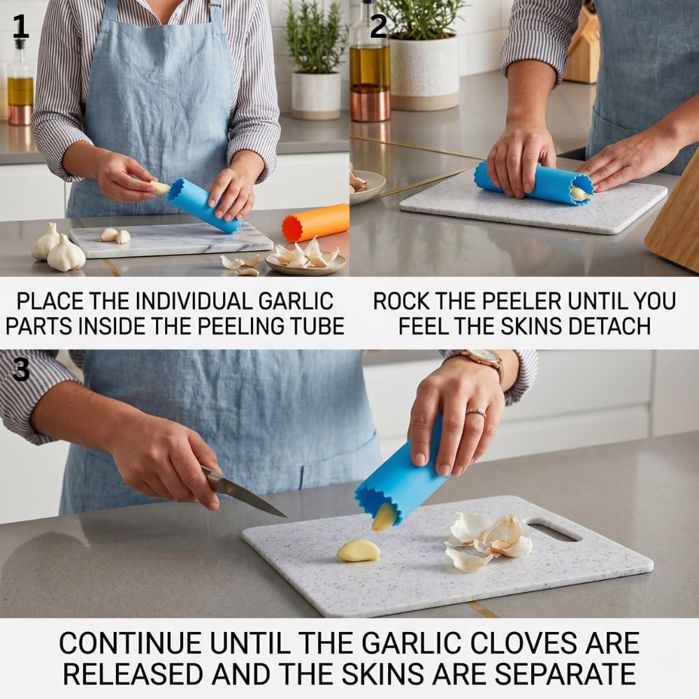 Silicone Garlic Skin Remover, 3‑Pack – Easy Peel Tubes for Garlic Cloves, Food‑Grade Non‑Slip Kitchen Tool, Reusable Dishwasher‑Safe, Blue Red Black