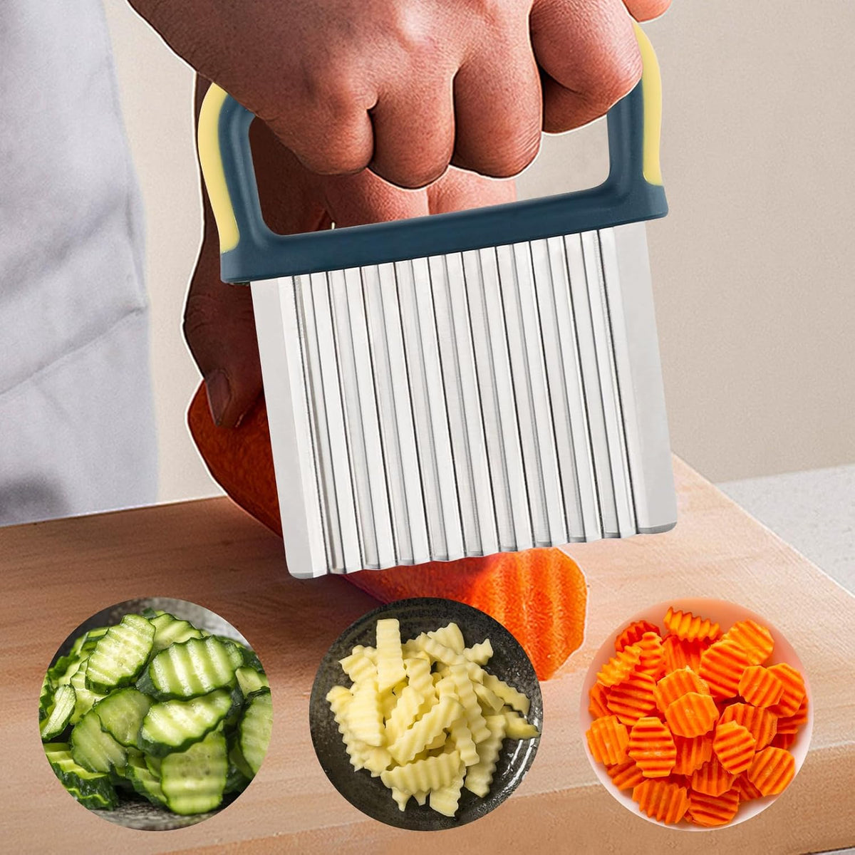 2PCS Stainless Steel Wave Cutter with Protective Case and Handle, Veggie Slicer and French Fry Cutter