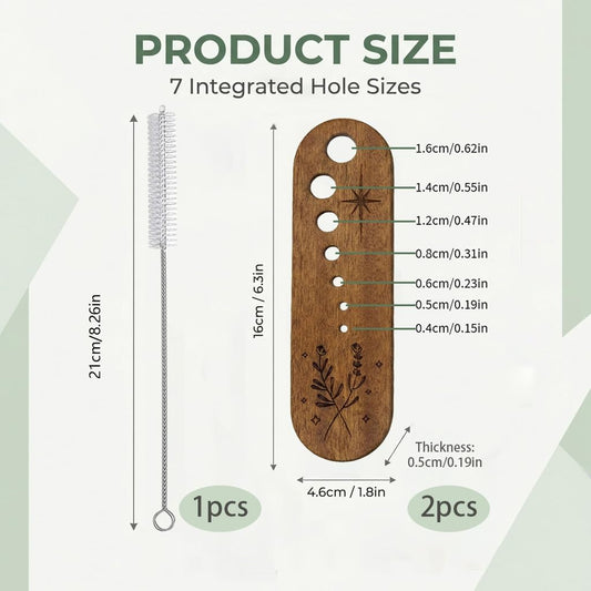 2 PCS Wooden Vegetable Herb Leaf Stripper Set, Multi Hole Herb Stripper Bowl Tool with Cleaning Brush, Exquisite Kitchen Gadget Gifts for Home Cooks and Chefs