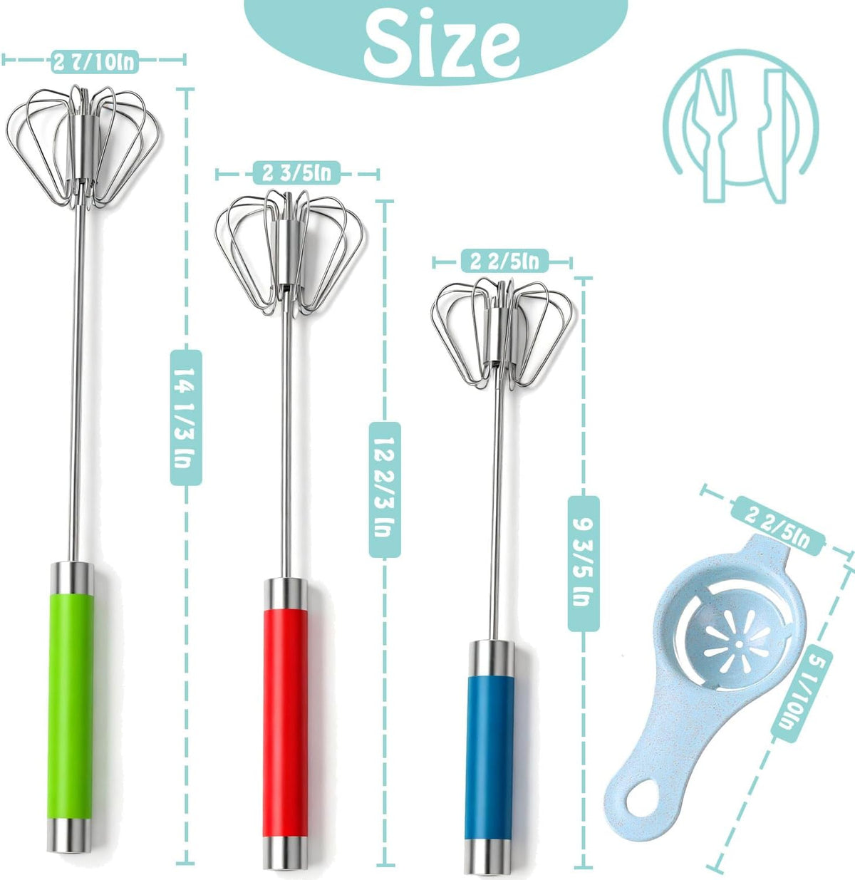 Semi-automatic Whisk, Stainless Steel Egg Beater, Hand Push Rotary Whisks Mixer Stirrer for Making Cream, Whisking, Beating and Stirring (Silver)