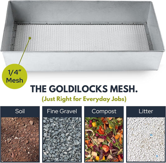 Wide Soil Sifter, 1/4-inch Galvanized Garden Sieve with Gloves | Heavy-duty build for landscaping and larger garden projects