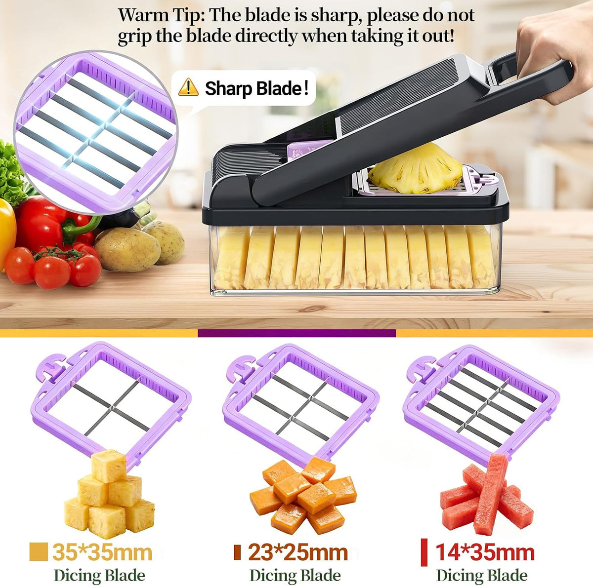 12-in-1 Vegetable Chopper 7 Blades, Veggie Cutter with Handle, Black/White | Stainless Steel Blades, Food Container and Lid, Dicer, Slicer, Julienne, Egg Separator, Non-slip Base, Include Cleaning Tools