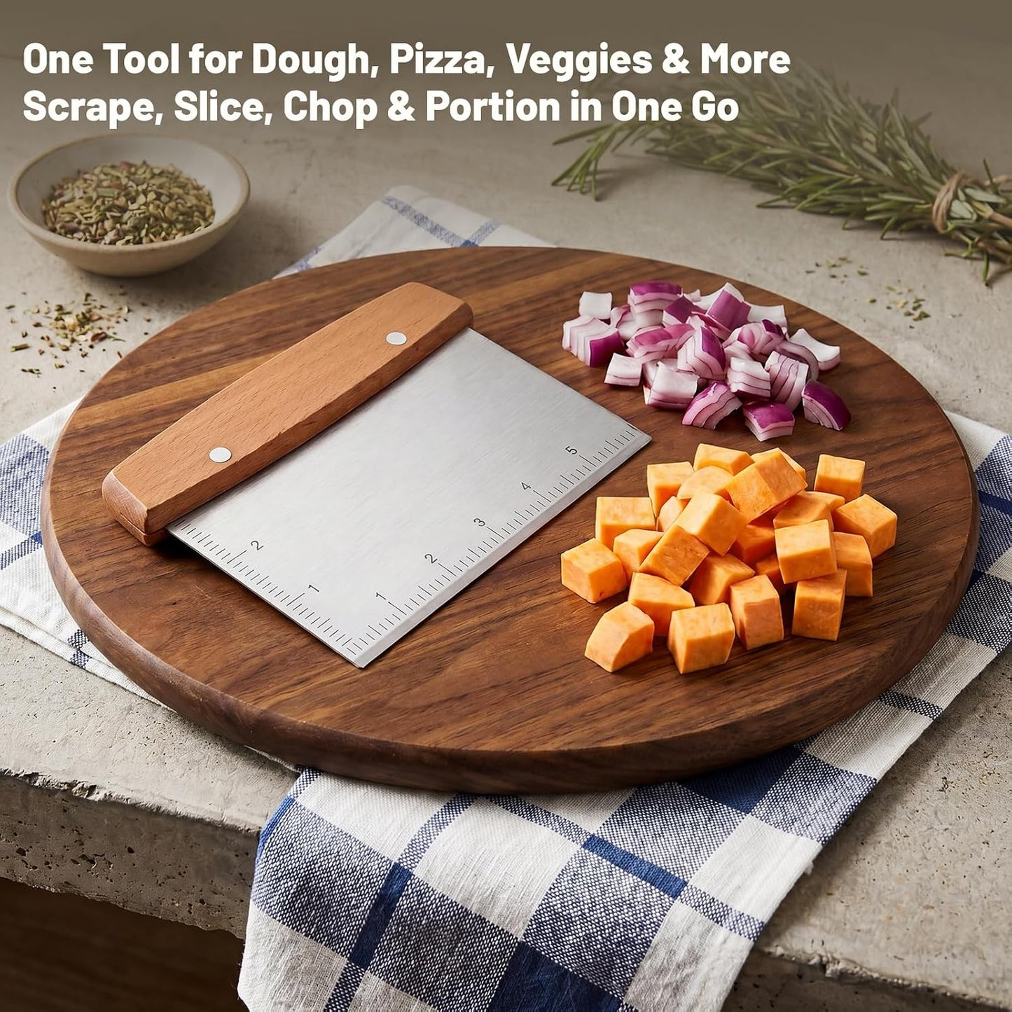 2 Pcs Bench Scraper Stainless Steel Dough Cutter with Measurement Marks and Wooden Handle Multipurpose Bread Pizza Food Griddle Scraper Dishwasher Safe for Baking Cooking Pastry Cake