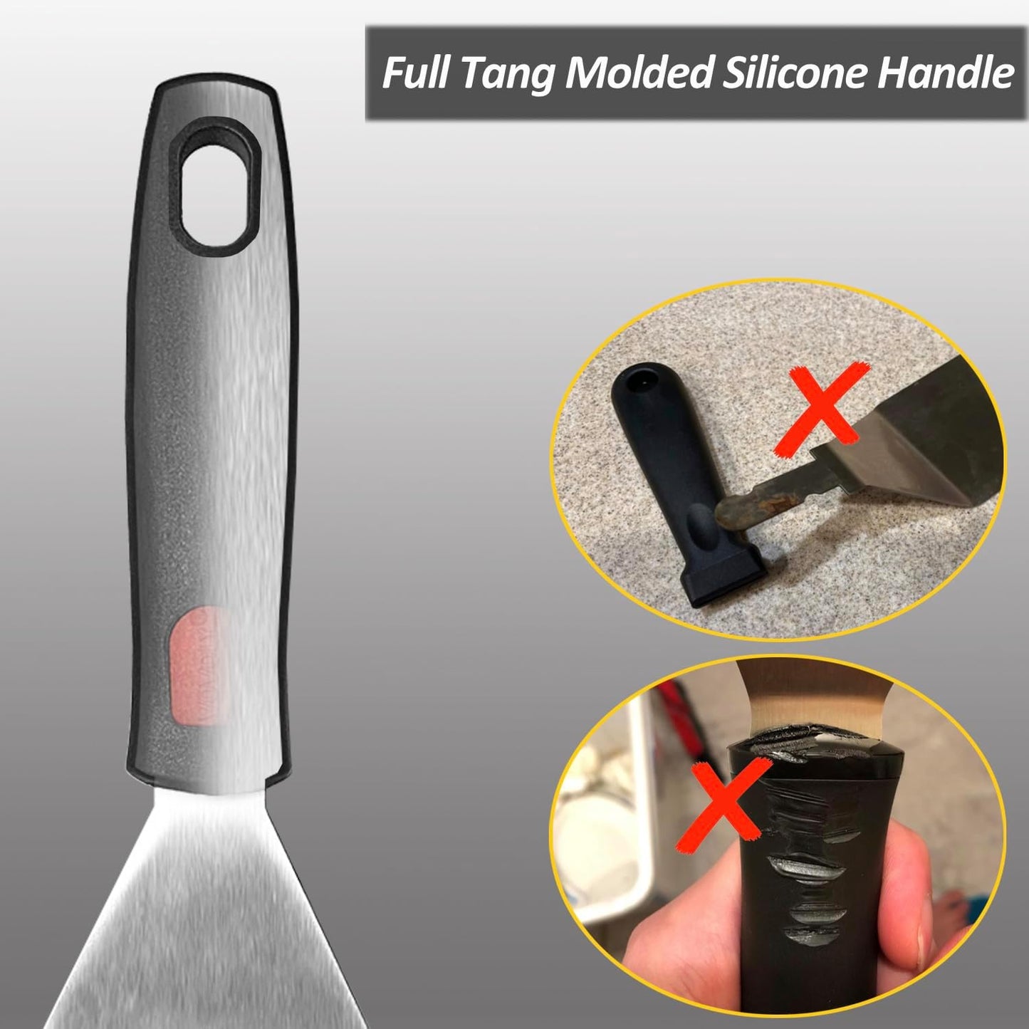 Stainless Steel Spatula Set with Heat Resistant Silicone Handle, Metal Spatulas For Kitchen Use, Thickened Smash Burger Spatula, Fish Flipper, Bench Scraper