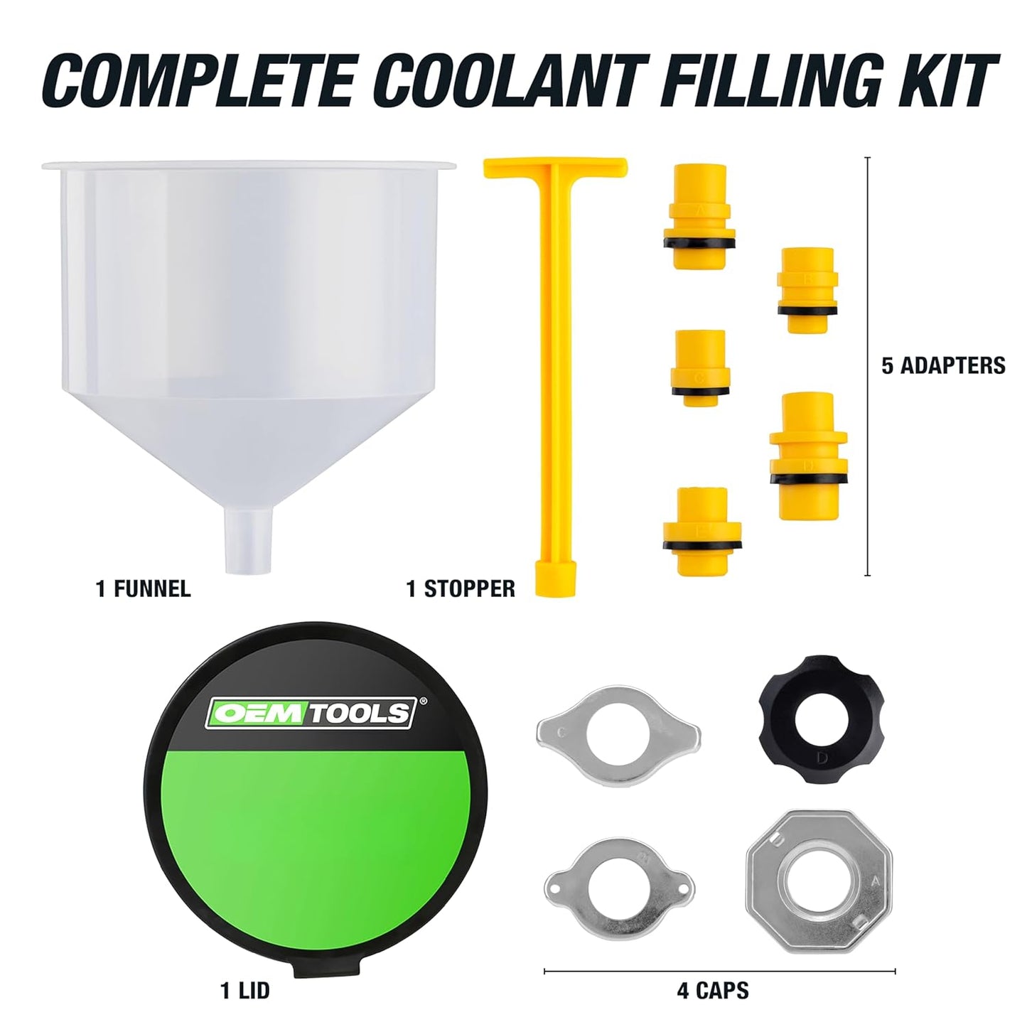 No-Spill Coolant Funnel Kit, 15 Piece Fluid and Oil Funnel Set, Allows Access To Hard-To-Reach Radiators | Allows Access To Hard-To-Reach Radiators, Includes 45° Angled and 5" Extension, Spill Free Funnel Kit Cooling System