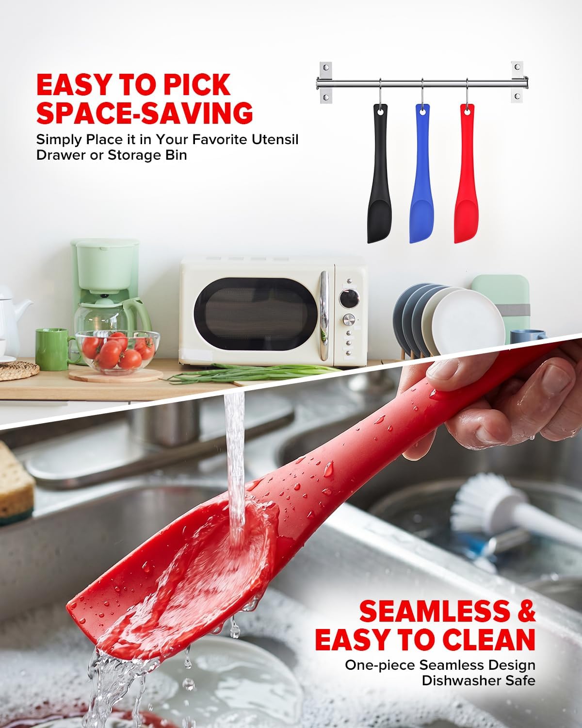 Silicone Scraper Spatula Set, BPA Free Food Grade Rubber Spatulas, Flexible Baking Mixing Tool, Heat Resistant Bowl Scrapers for Nonstick Cookware, 3 Pack (10.2 inch)