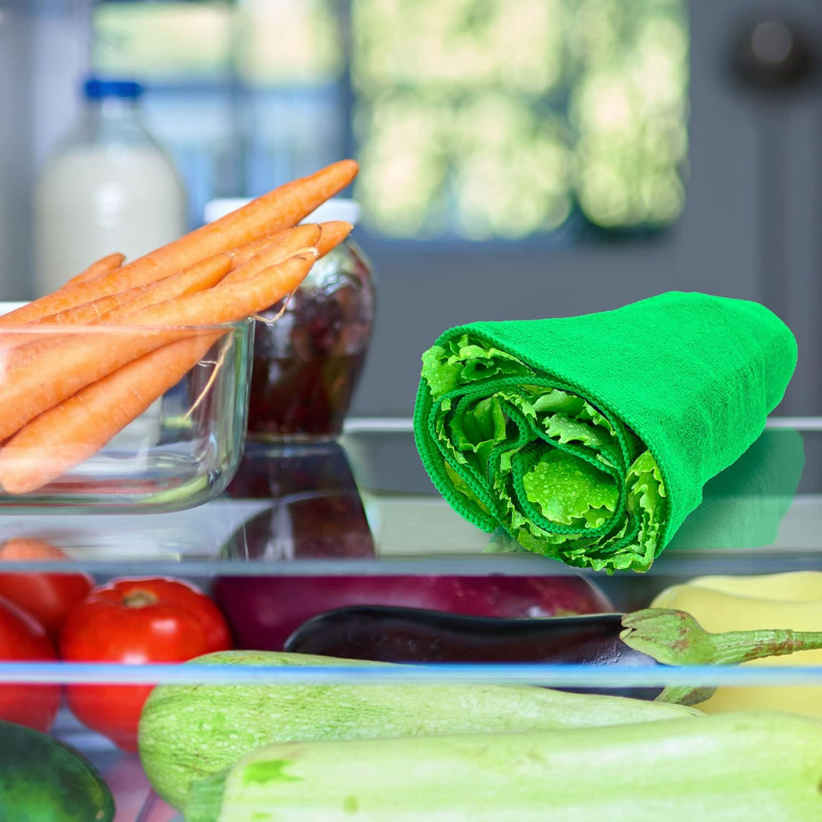 Microfiber Lettuce Wrap Towels, Ultra Absorbent Terry Weave Vegetable Drying Cloths, Reusable Kitchen Towels for Greens, Herbs, Produce, Space-Saving Alternative,12" x 42", Green, 2-Pack