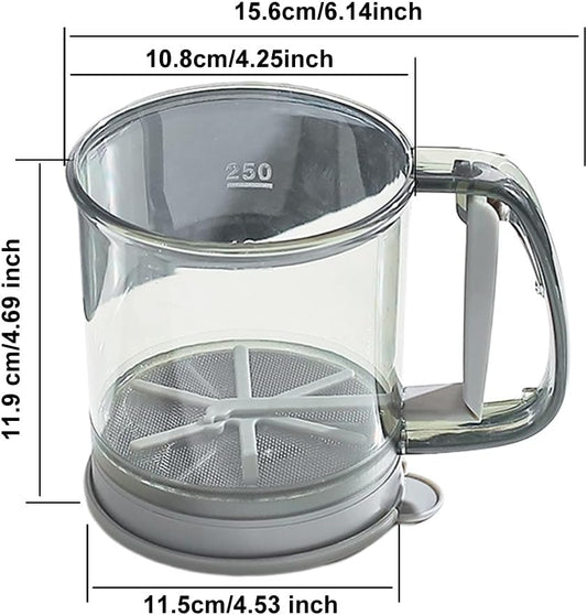 Flour Sifter for Baking, Plastic Flour Sifter, Double layer Flours Sieve with Hand Press Design, Handheld Powder Sifters Fine Mesh Kitchen Cooking Sieve Tools for Cooking(COLOR:Transparent Green)