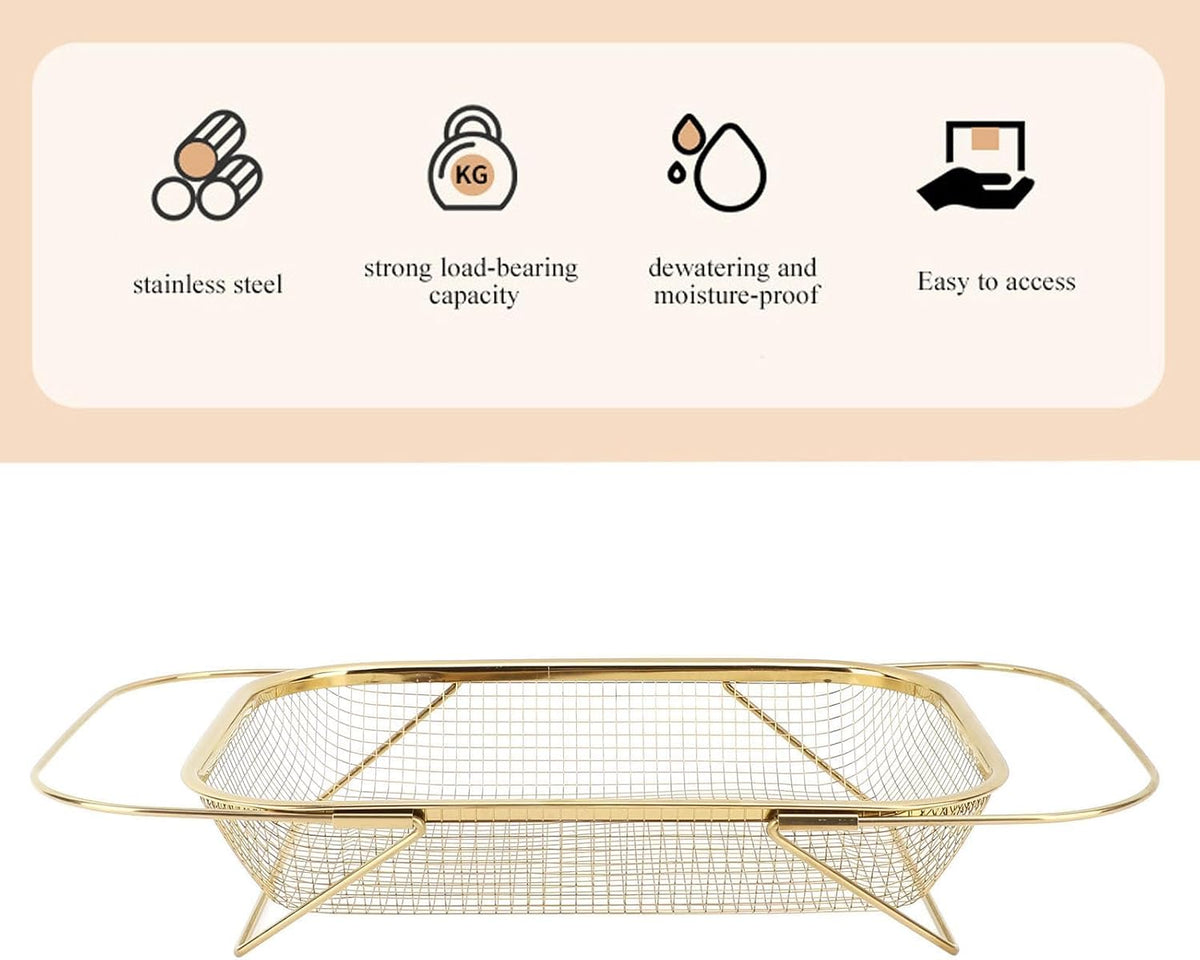 Over The Sink Colander 4 Quart Stainless Steel Expandable Handle Fine Mesh Strainer Basket for Fruits Vegetables (Gold), #112, Mumusuki2gntehkwzc-12