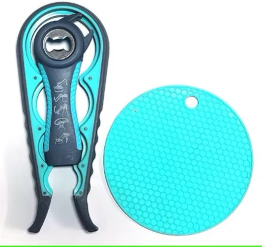 5 in 1 Bottle Opener, Multi Use Jar Opener, Non Slip Jar Opener Grip Pad - Easy to Use for Everyday Kitchen Tasks, Ideal for Weak Hand Strength (Teal)