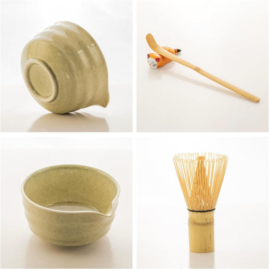 Matcha Whisk Set,Matcha Set includes Match Bowl with Spout and Whisk, Matcha Whisk Stand,Bamboo Matcha Scoop,5 Pcs Complete Ceramic Matcha Kit
