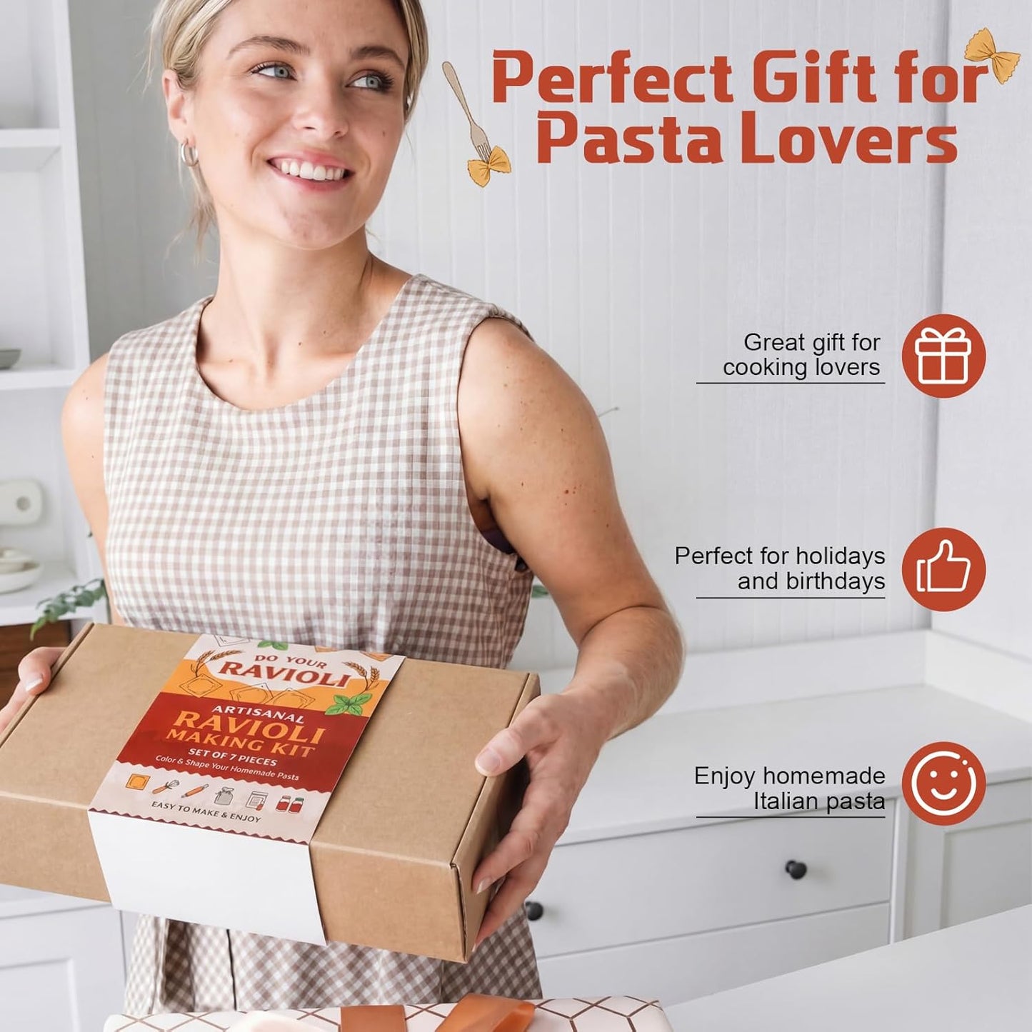 7 Pcs Pasta Making Tools Set Ravioli Maker Press Mold Wooden Gnocchi Board Stainless Steel Ravioli Stamp Pasta Cutter Wheel for Home Cooking Kitchen Gift