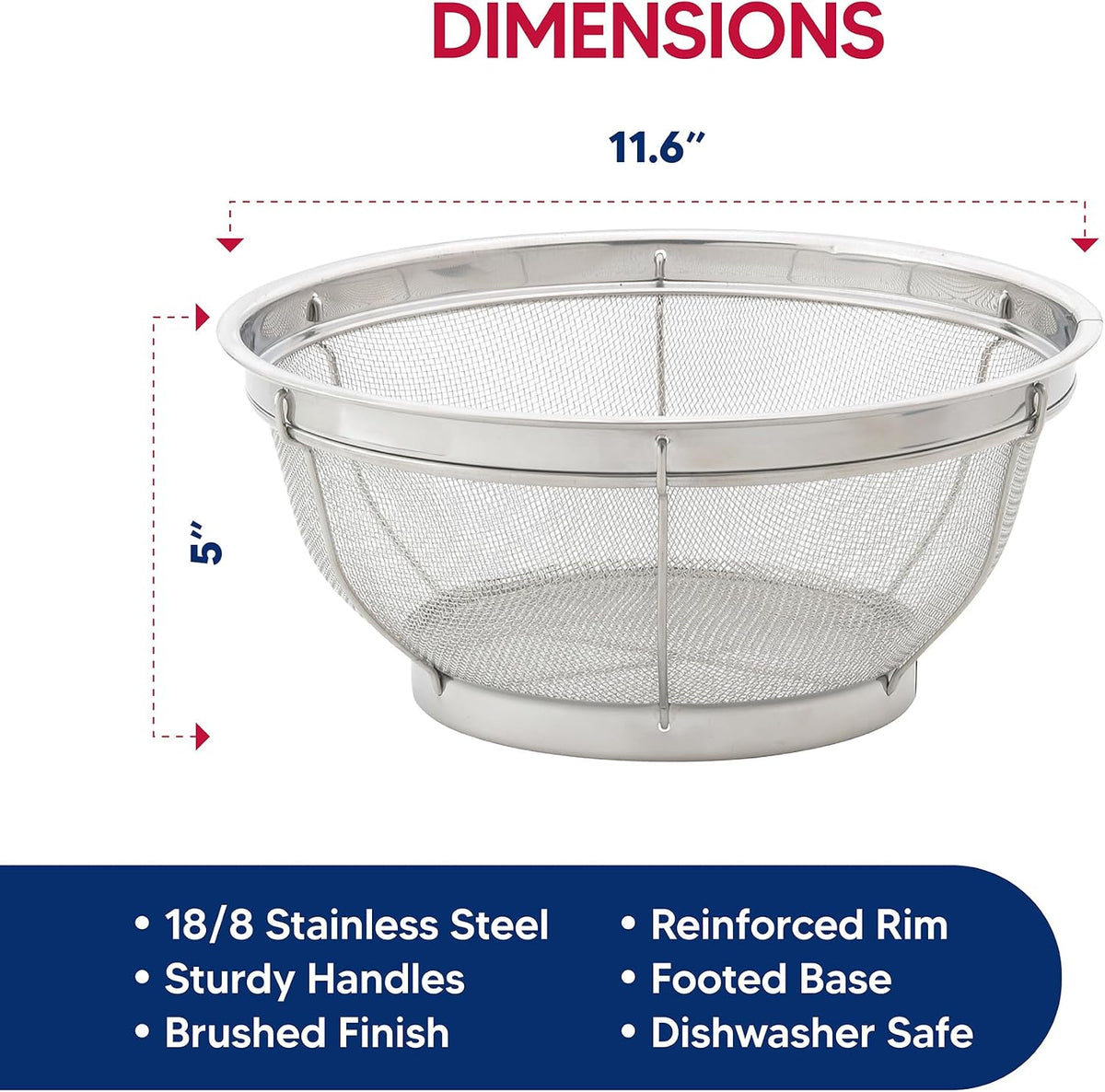 Harold Import Co. Kitchen Perforated Colander with Handles, 18/8 Stainless Steel, 8.5 Inches