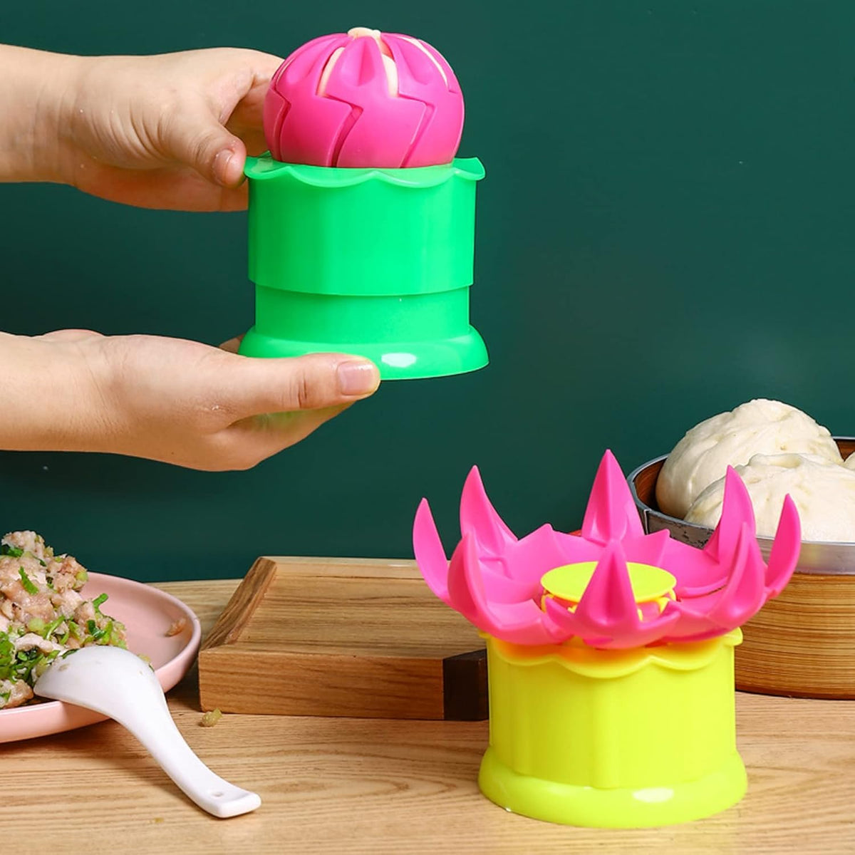 Large 2.36" Baozi Maker, Plastic Baozi Dumpling Molds, Bun Making Mould DIY Pastry Pie Steamed Stuffed Bun Tool, Bao Bun Moulds, Meat Bun Press Making -for Chinese Baozi, Steamed Bun - Pink