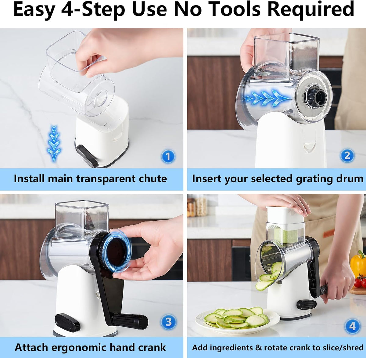 Rotary Cheese Grater Hand Crank Large Cheese Shredder(White Grey)