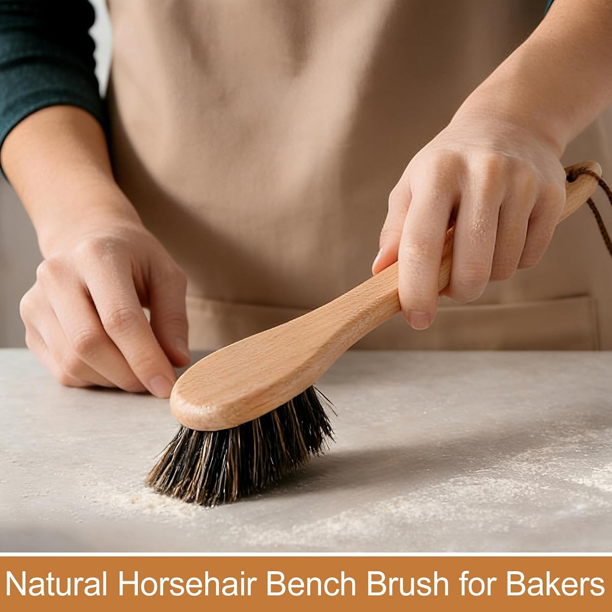 Natural Horsehair Cleaning Brush for Banneton Proofing Baskets, Round Sourdough Bread Basket Scraper & Flour Crumb Brush, Beech Wood Handle, Shed-Free Baking Supplies