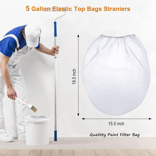 Paint Strainer Bag, 5 Gallon Paint Strainer with Elastic Top Opening White Fine Mesh Filters Bag for Paint Gardening (5 Pieces)
