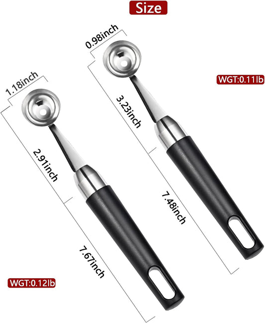 Melon Ballers Scoop Set,Canteloupe Ice Cream Candy Watermelon Kiwi Stainless Steel Baller Spoon,DIY Fruit Platter Ball Tool Scooper,Different Sizes 1.18/0.98-Inch (2 Pcs)