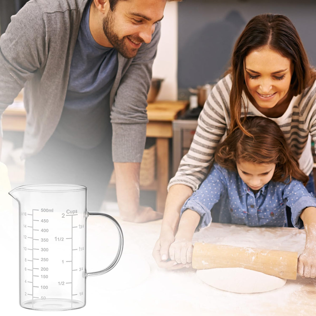500ML 2 Cup Glass Measuring Cup (Ml/Oz/Cup), High Borosilicate Glass Cup for Precision Cooking Baking