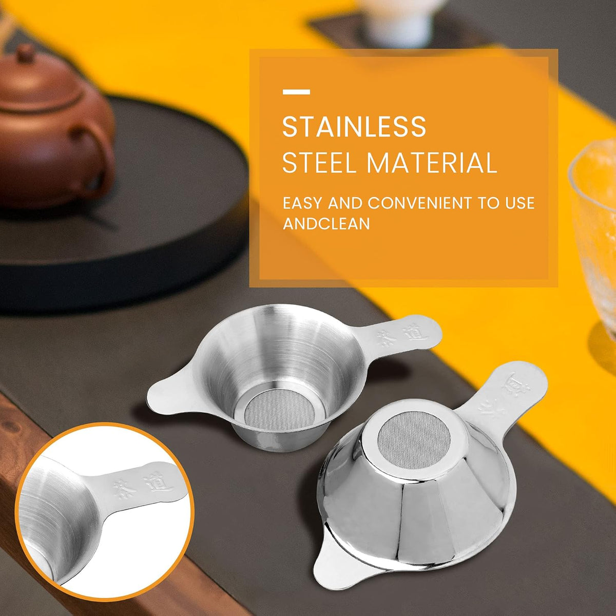 2 pack Fine Mesh Tea Strainers, Stainless Steel Small Mesh Tea Filter with Handle, 2 Different Size