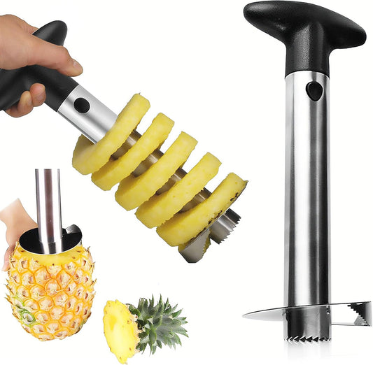 Pineapple Corer Stainless Steel Pineapple Corer Slicer Manual Pineapple Core Remover Cutter with Serrated Tips Black