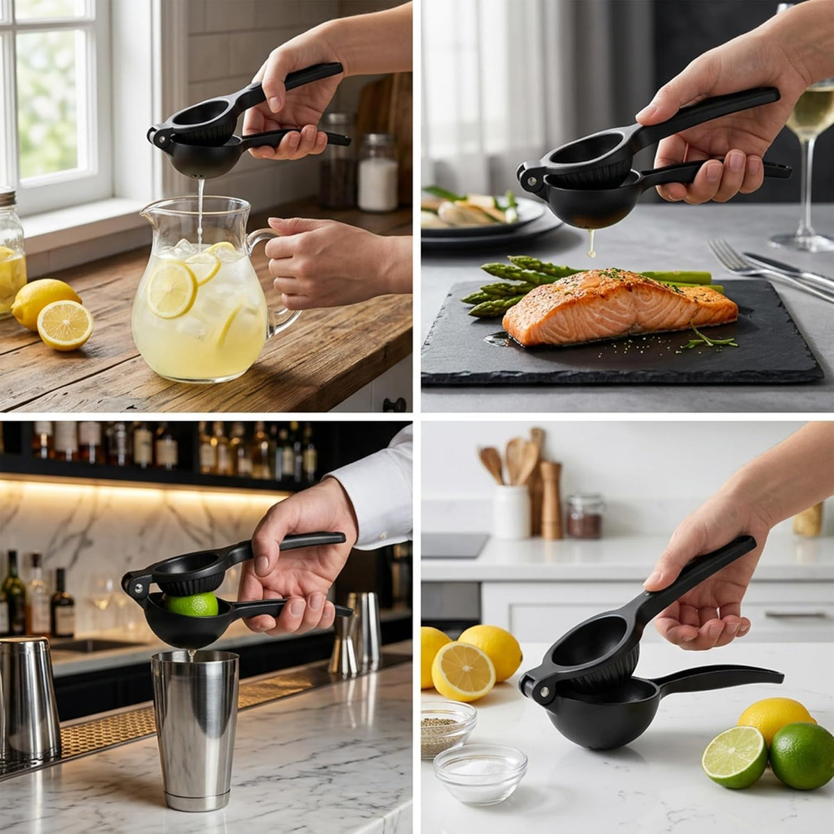 Heavy Duty Lemon Squeezer, Aluminium Alloy Manual Lemon Juicer Hand Press with Threaded Groove for Maximum Juice - Perfect for Limes, Small Oranges, Citrus Fruits (Black)