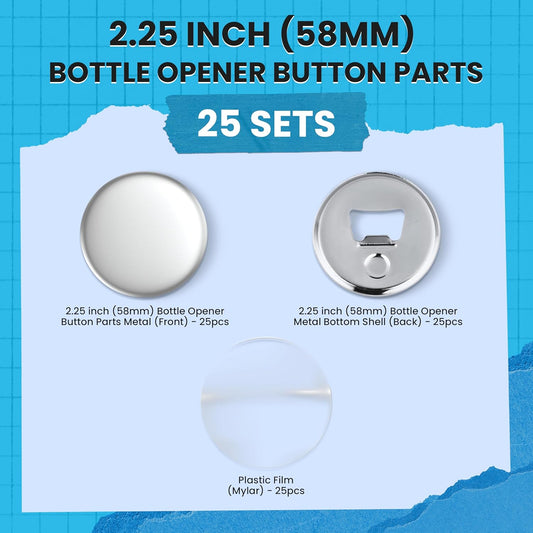 25 Sets of Bottle Opener Buttons 2.25 inch (58mm) - Button Maker Supplies for Button Maker Machine