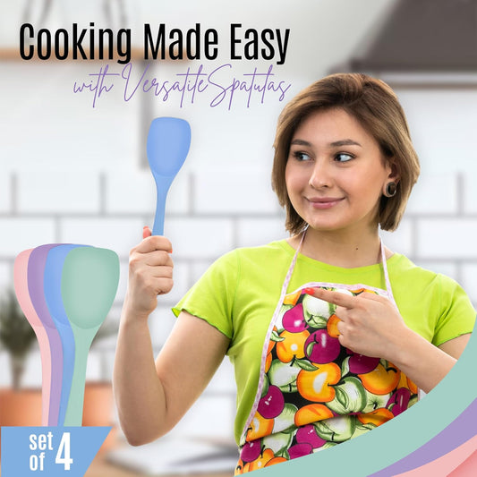 Silicone Spatula Set of 4 – Multipurpose Seamless Silicone Spoon Spatula for Mixing and Cooking – MultiColour Heat Resistant Flexible Kitchen Utensils for Blending, Stirring, and Baking