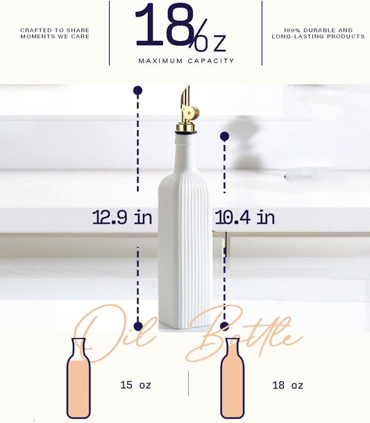 18 OZ Olive Oil Dispenser Bottle For Kithen with Golden Pourer | Ceramic, Automatic Stainless Steel Pourer, For Kitchen