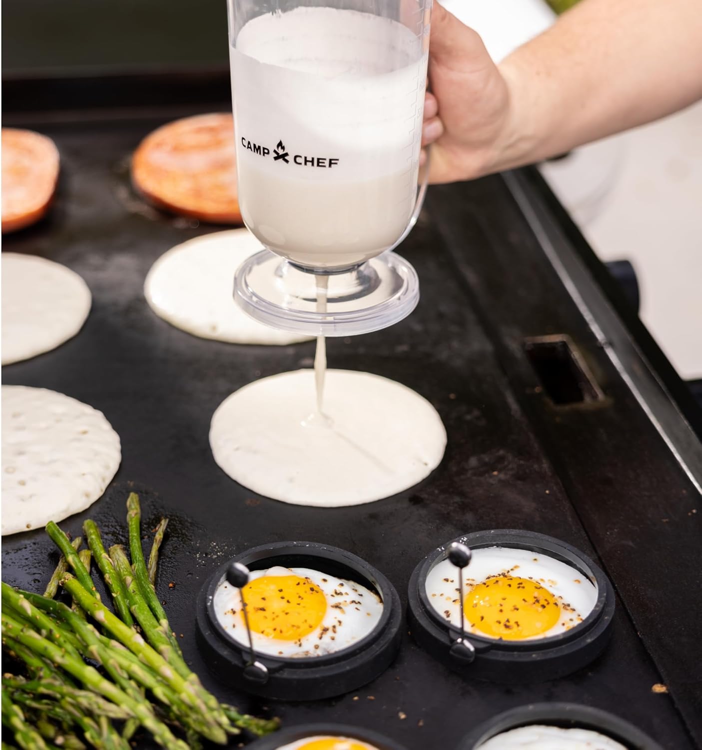 Breakfast Kit - Flat-Top Griddle Accessories Includes Pancake Batter Dispenser, Griddle Spatula & 4 Egg Rings