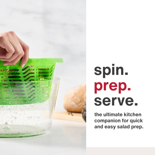 Easy Spin 2 AquaVent Large Salad Spinner - Salad Spinner with Pull Cord - Salad Bowl for 4 to 6 Servings - Manual Vegetable and Fruit Dryer - Vegetable Spinner with Brake - Green, Large