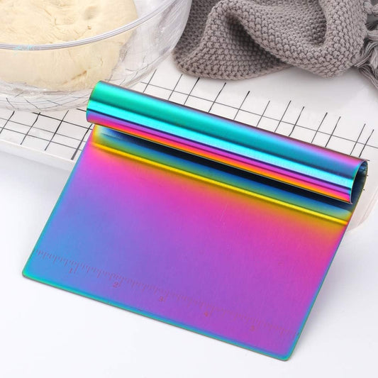 Dough Pastry Cutter Bench Scraper & Chopper Stainless Steel Mirror Polished with Measuring Scale Multipurpose Cake Pizza Cutter Pastry Bread Separator Scale Knife Rainbow