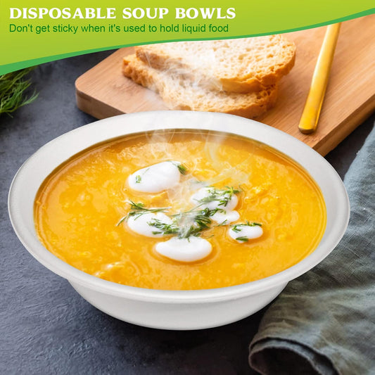 Large Compostable Bowls 32 oz, 100 Pack Disposable Heavy Duty | Eco-friendly Biodegradable, Sugarcane Fibers, Microwavable Safe For Soup, Salad, Ice Cream, Dessert, Cereal, Party Serving